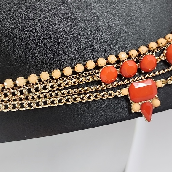 J. CREW  Salmon Orange Antique Gold Tone Multi-Strand Necklace - Picture 2 of 10